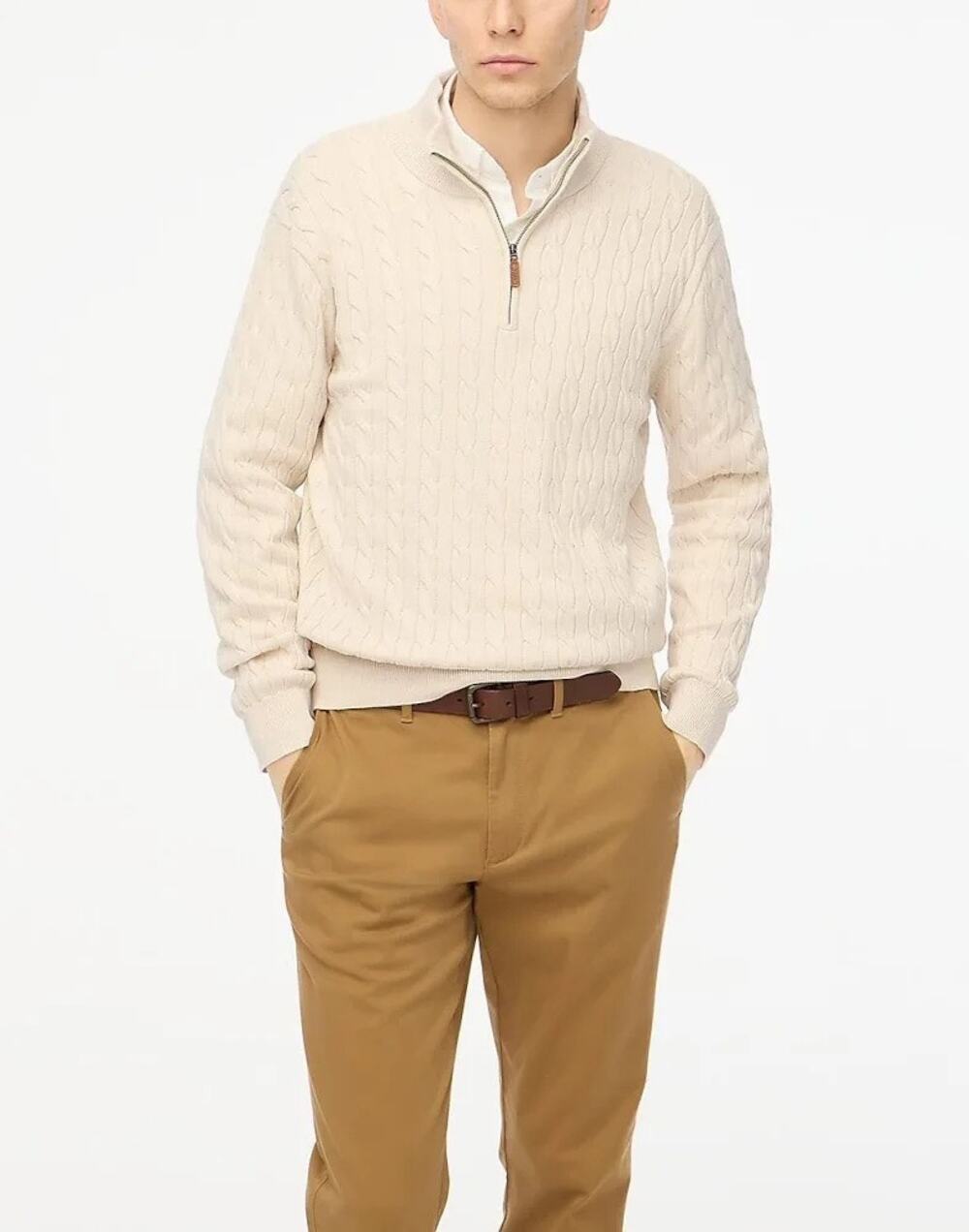 J. Crew Cotton Cable Half-Zip Soft Sweater in Natural Size Large